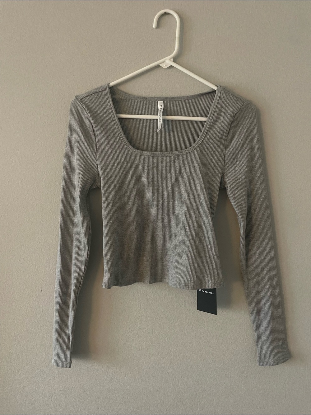 Fabletics SZ Large Ribbed Long-Sleeve Square Neck Top - Gray